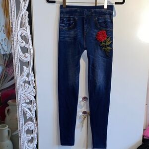 Embroidered Rose Women's Jean Leggings NWOT